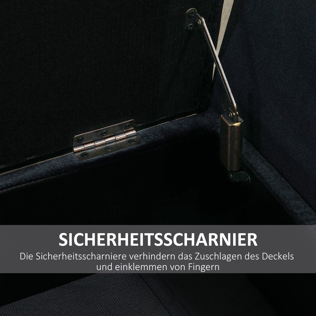 Polstret bænk med armlæn og opbevaring – fløjlslook, kommodebænk med træben til stue, entre eller soveværelse – 107 x 42 x 65 cm, sort