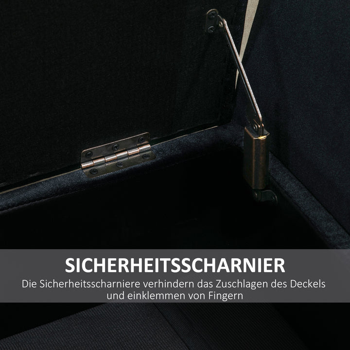 Polstret bænk med armlæn og opbevaring – fløjlslook, kommodebænk med træben til stue, entre eller soveværelse – 107 x 42 x 65 cm, sort