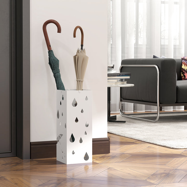 Paraplystativ, 4 kroge, drypbakke, stål, hvid