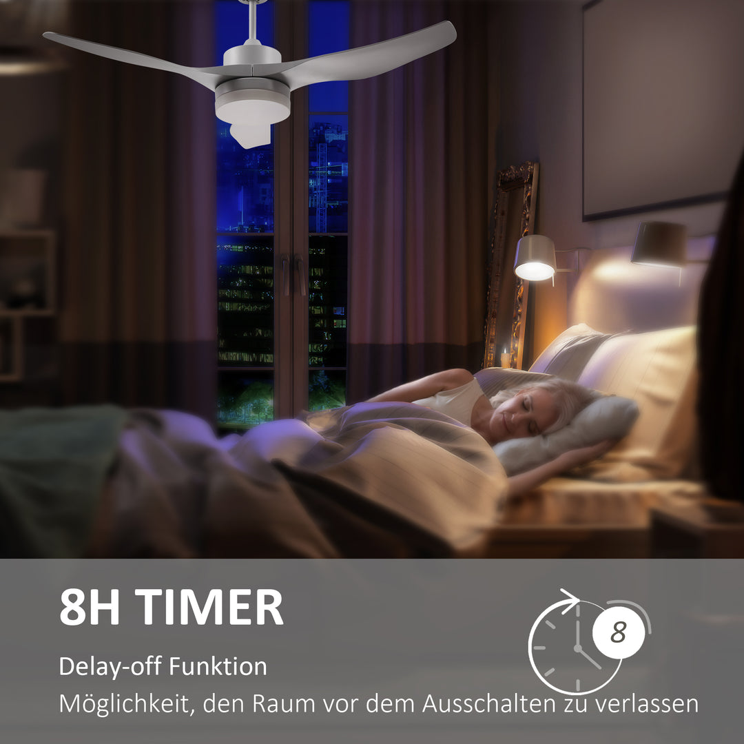 Loftventilator med led-lys, 2-i-1-design, med timer, fjernbetjening, loftslampe med ventilator, hvid