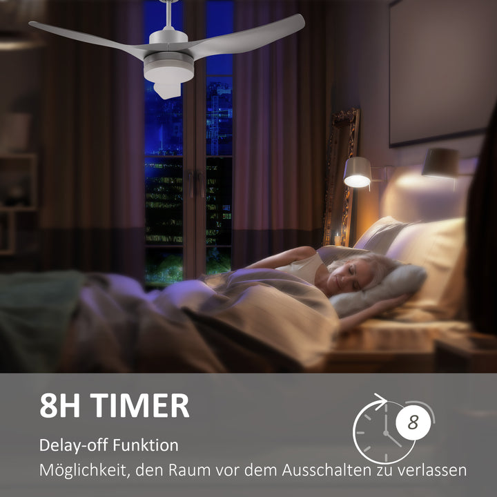 Loftventilator med led-lys, 2-i-1-design, med timer, fjernbetjening, loftslampe med ventilator, hvid