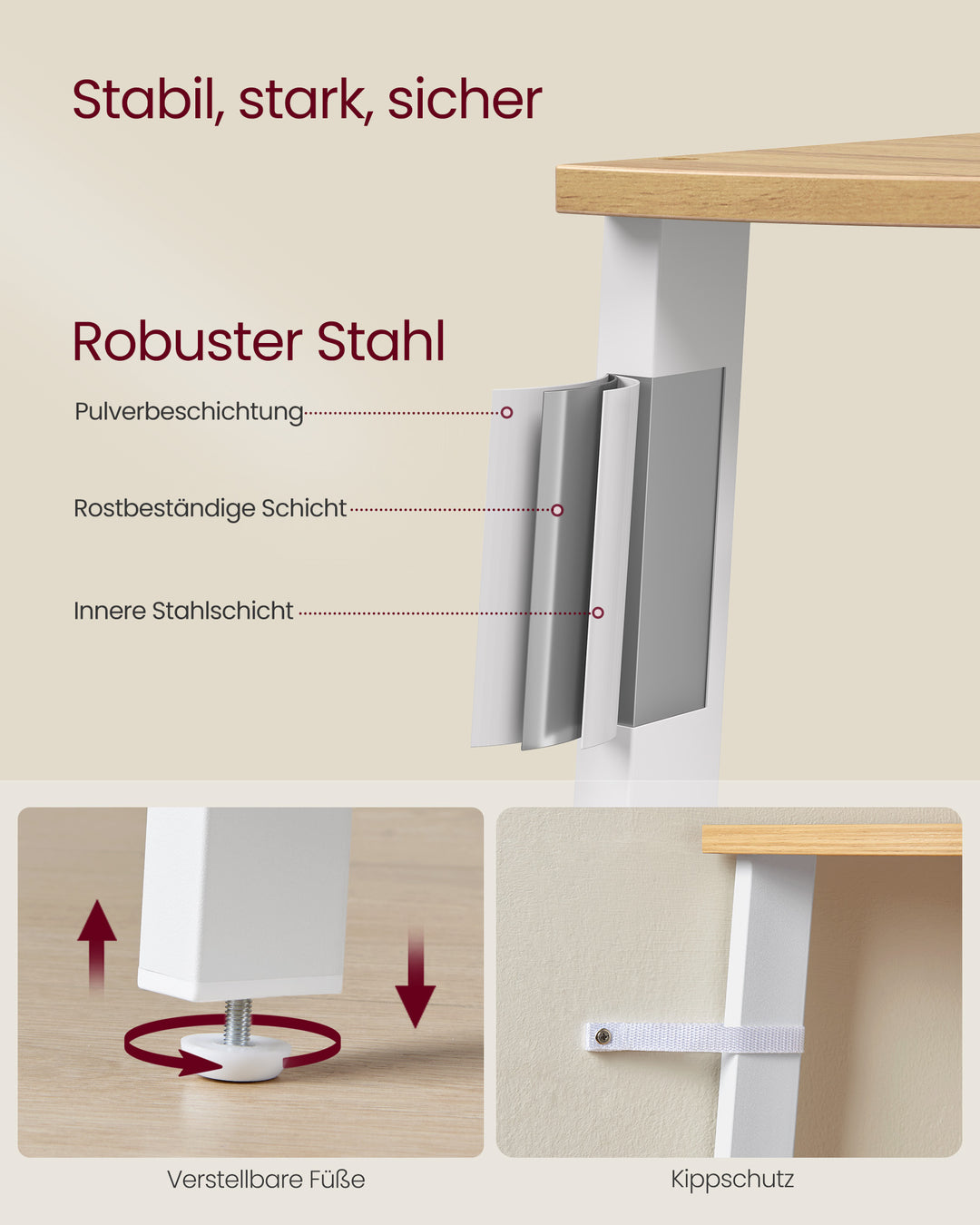 Hjørnereol med 4 trin i industrielt design, natur eg og mat hvid finish, mål: ca. 33,4 x 33,4 x 125 cm (D x B x H)