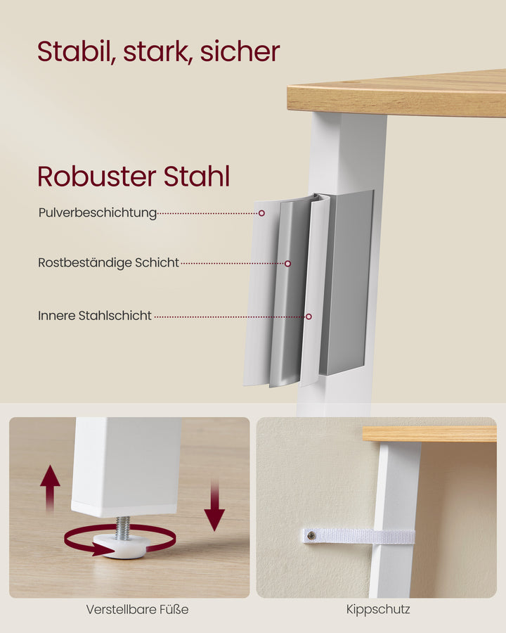Hjørnereol med 4 trin i industrielt design, natur eg og mat hvid finish, mål: ca. 33,4 x 33,4 x 125 cm (D x B x H)