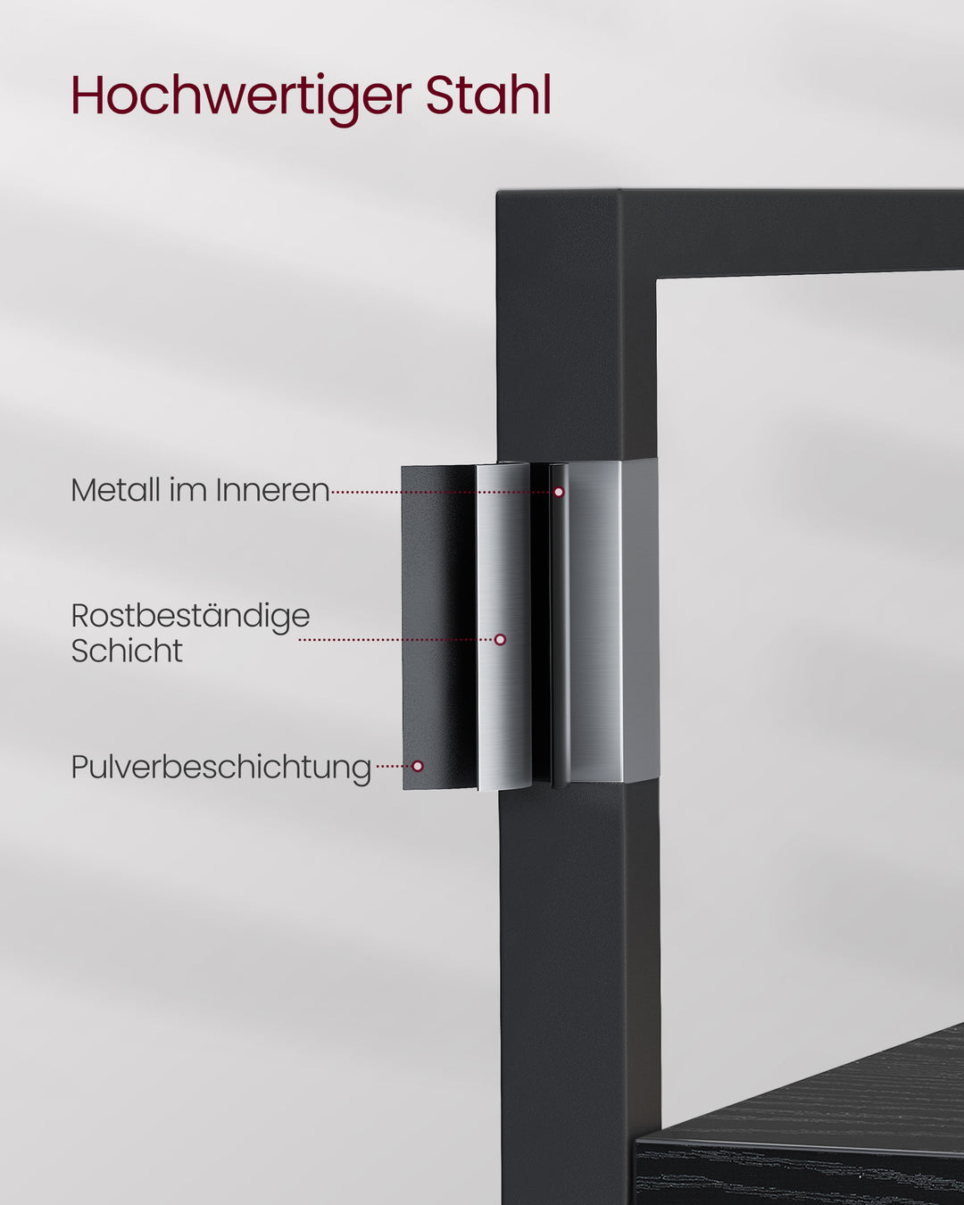 Bogreol med 14 hylder og metalramme i industrielt design, 24 x 158 x 166 cm, sort