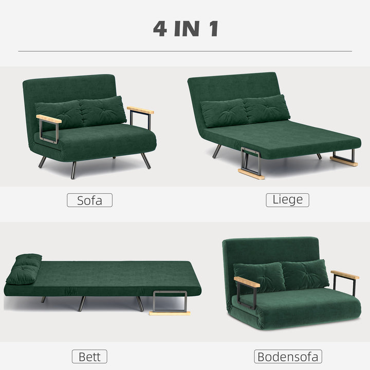 4-i-1 sovesofa med sovefunktion, fløjlslook, 183x98,5 cm, grøn