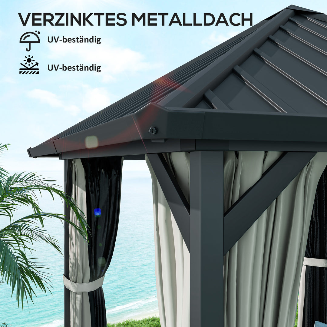 3 x 3 m pavillon med hårdt tag, havepavillon med metaltag, vandtæt havetelt med net og sidevægge, mørkegrå