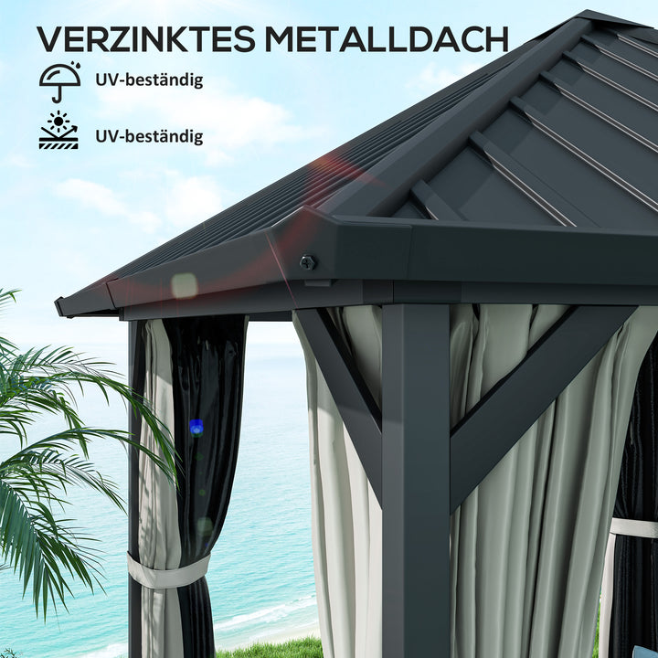3 x 3 m pavillon med hårdt tag, havepavillon med metaltag, vandtæt havetelt med net og sidevægge, mørkegrå