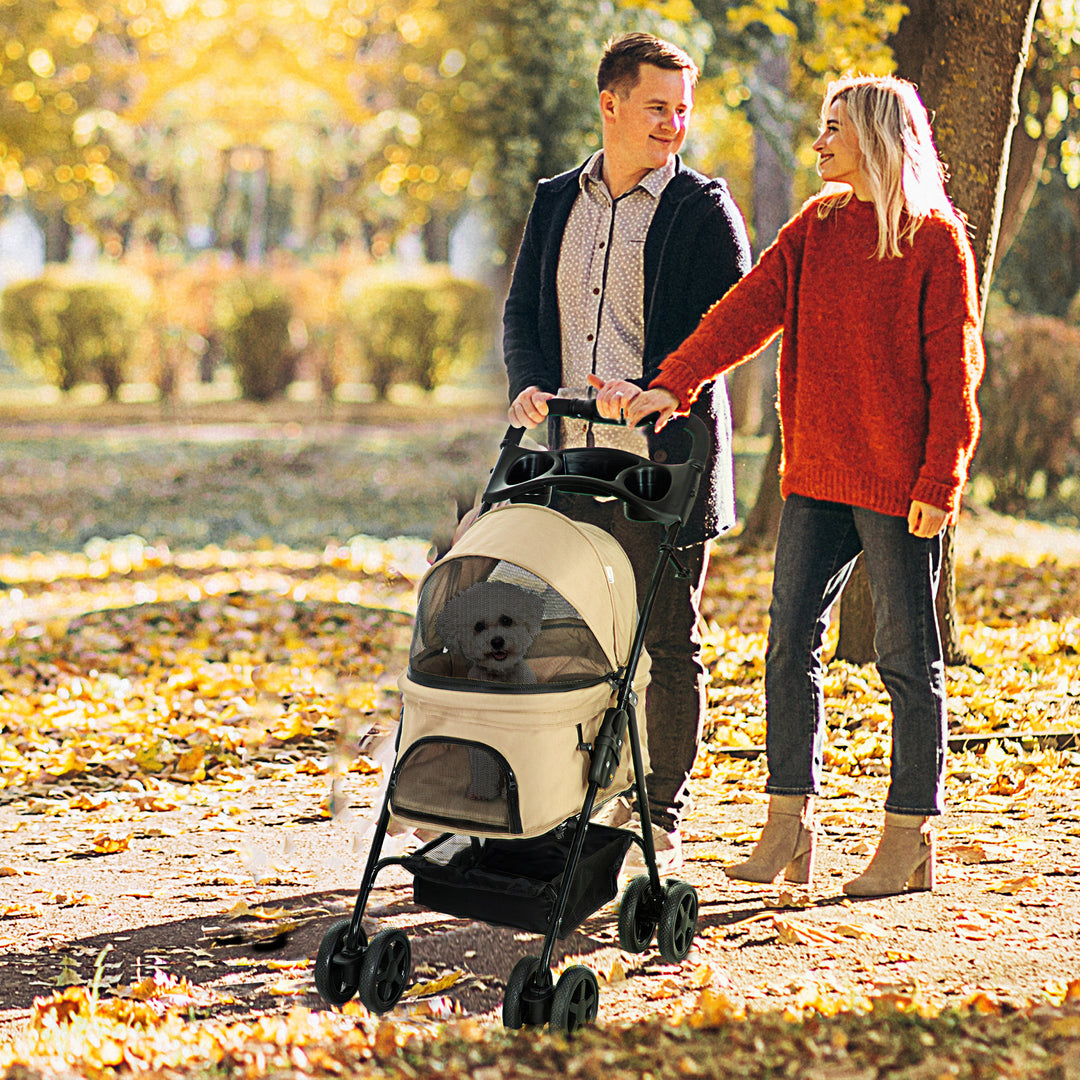Hundeklapvogn, sammenklappelig, 2 sikkerhedsliner, 2 kopholdere, 67 x 45 x 96 cm, khaki