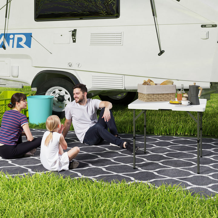 Picnicbord, foldbart campingbord, justerbart i to højder, til havefester, camping, plastik, metal, hvid