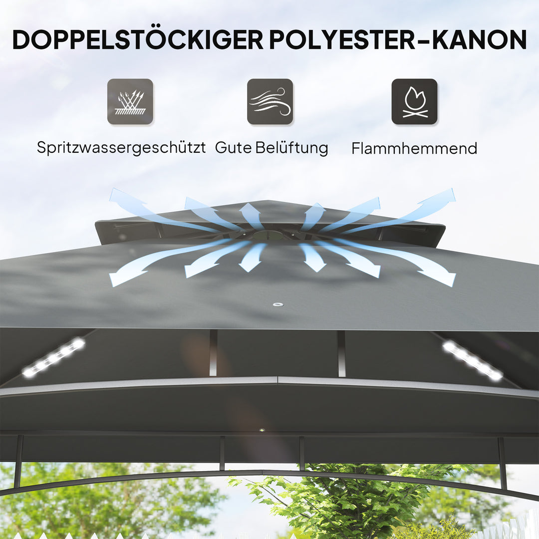 Grillpavillon med LED-belysning, 240 x 150 x 258 cm, vandafvisende, flammehæmmende, havepavillon med dobbeltlagstag