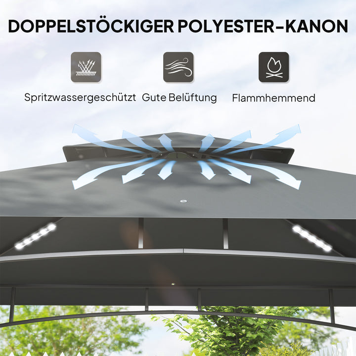 Grillpavillon med LED-belysning, 240 x 150 x 258 cm, vandafvisende, flammehæmmende, havepavillon med dobbeltlagstag