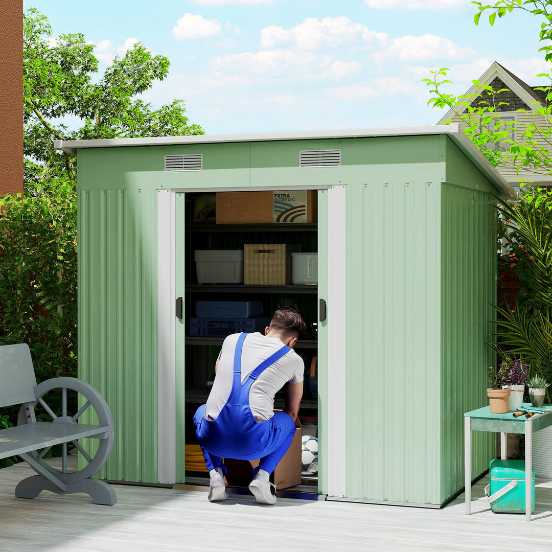 Metalredskabsskur 2,3 m² 207 x 130 x 182 cm redskabsskur med nedhængt tagvindue gulvramme grøn