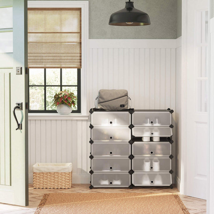 Skoreol, rektangulær opbevaringsorganisator med 10 rum, hver rum måler 40 x 30 x 17 cm