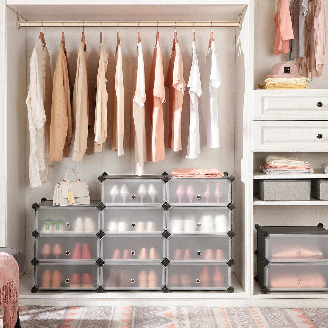 Skoreol, rektangulær opbevaringsorganisator med 10 rum, hver rum måler 40 x 30 x 17 cm