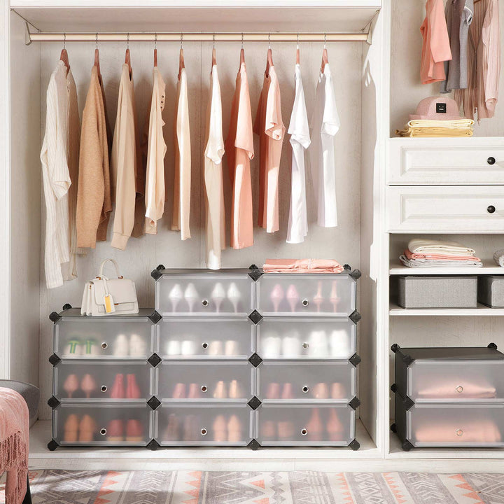 Skoreol, rektangulær opbevaringsorganisator med 10 rum, hver rum måler 40 x 30 x 17 cm