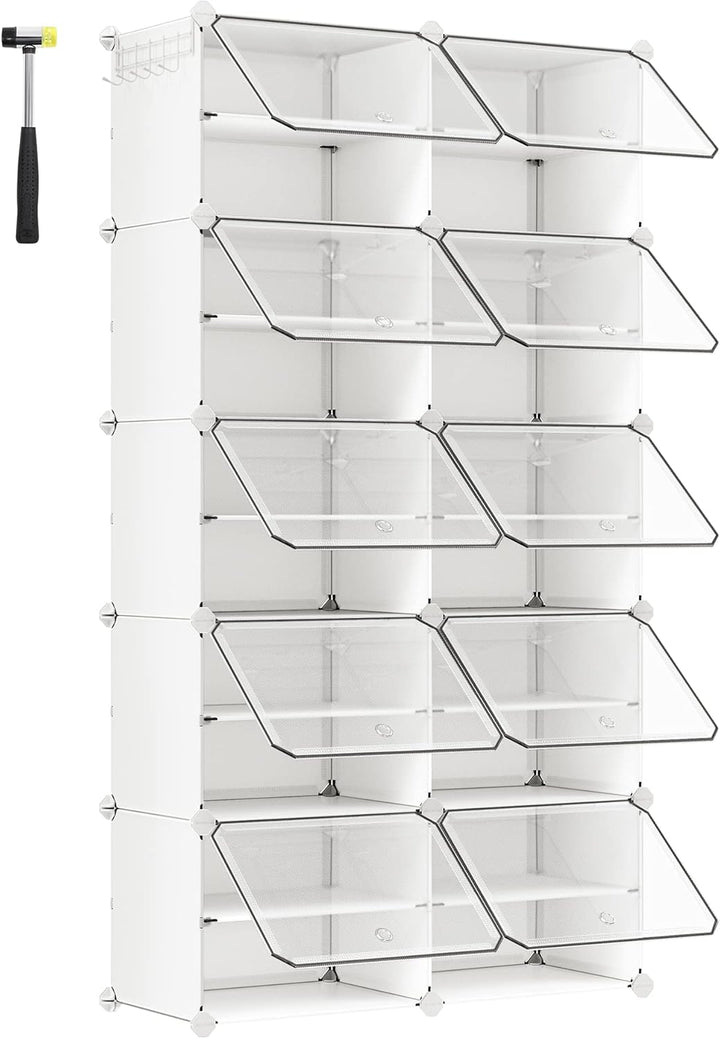 Skoskab med 10 rum, plastik og stålramme, hvert rum måler 30 x 40 x 30 cm, hvid