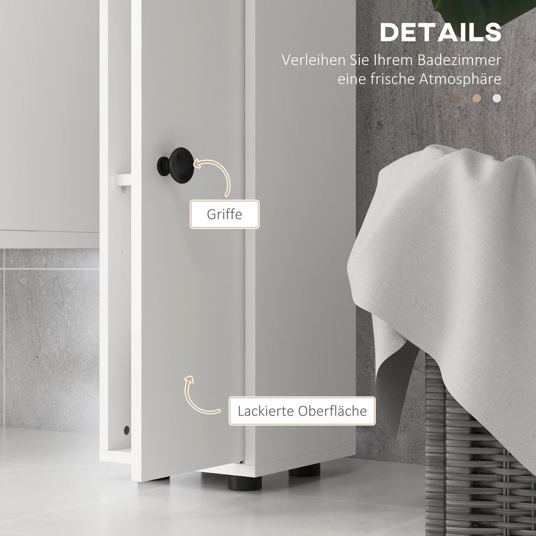 Badeværelsesskab, 4 hylder, skuffe, spånplade, slankt design, hvid