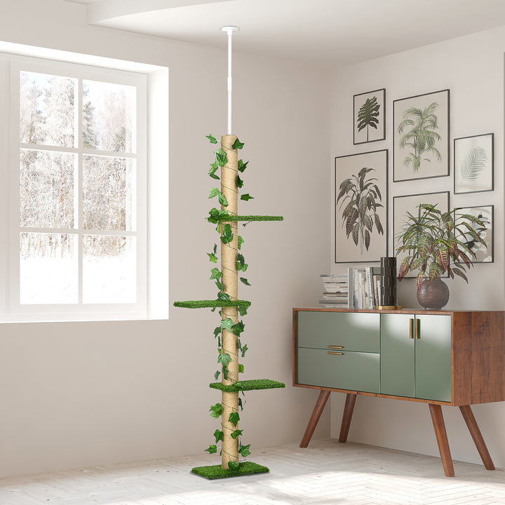 Kradsetræ, højdejusterbart 202-242 cm, skridsikkert, jute rebstolper, spånplade, grøn/gul