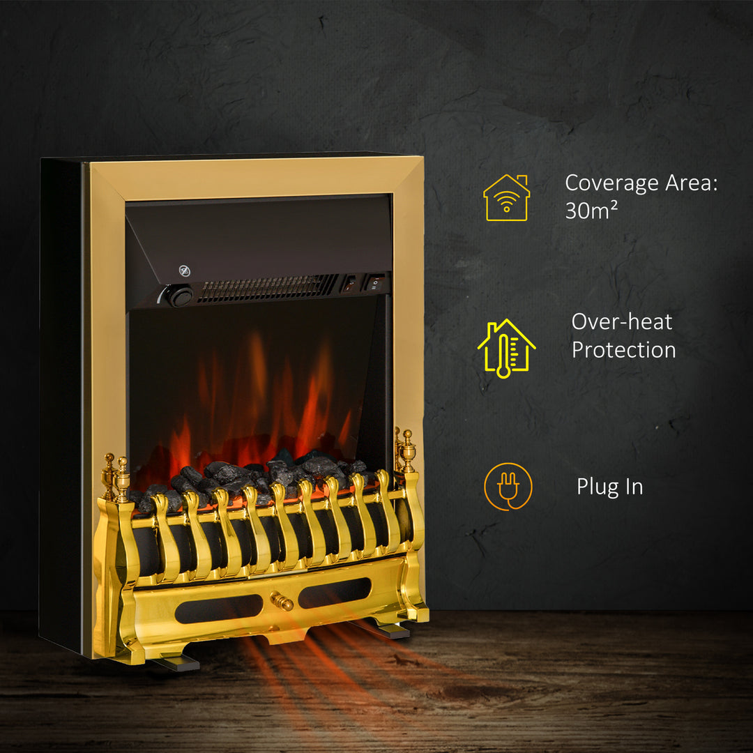 Elektrisk pejs med varmelegeme, elektrisk pejs med LED-flammeeffekt, 1000/2000W dekorativ pejs, elektrisk pejseovn, guld