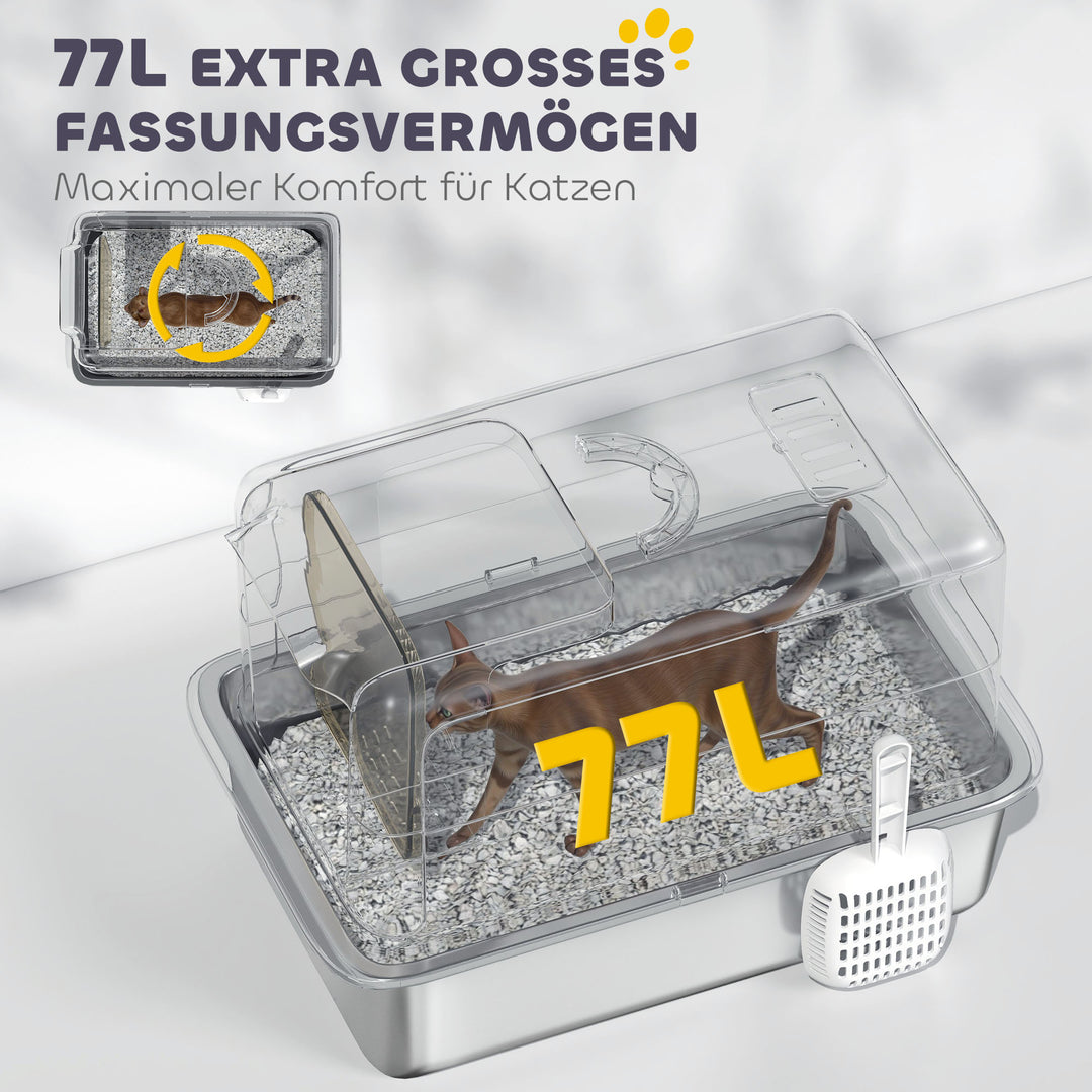 Kattebakke, bakke i rustfrit stål, filter, ske, til katte op til 6 kg, 40,5 x 60,5 x 41,5 cm, grå/sølv