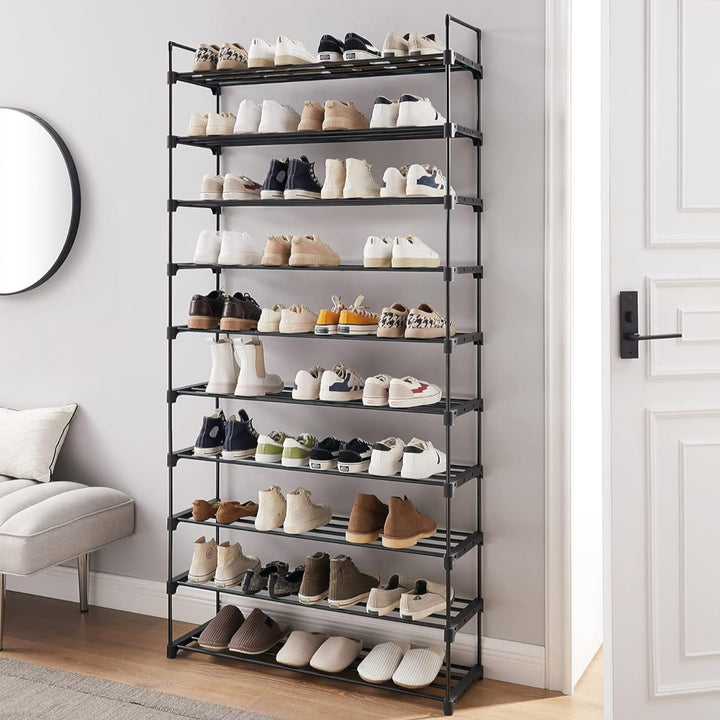 Skoreol, høj og smal, med metalramme til pladsbesparelse, ideel til omklædningsrum og entre, mål: 30 x 94 x 206 cm