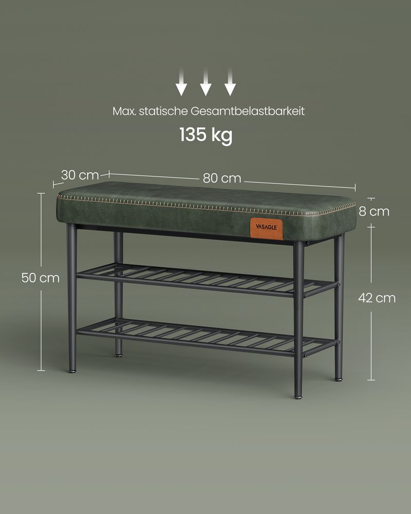 Skovgrøn Skobænk med Opbevaring - 80 cm bred, 30 cm dyb og 50 cm høj