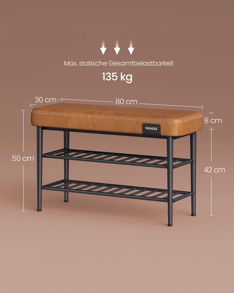 Skobænk med opbevaring - karamelbrun, 80x30x50 cm