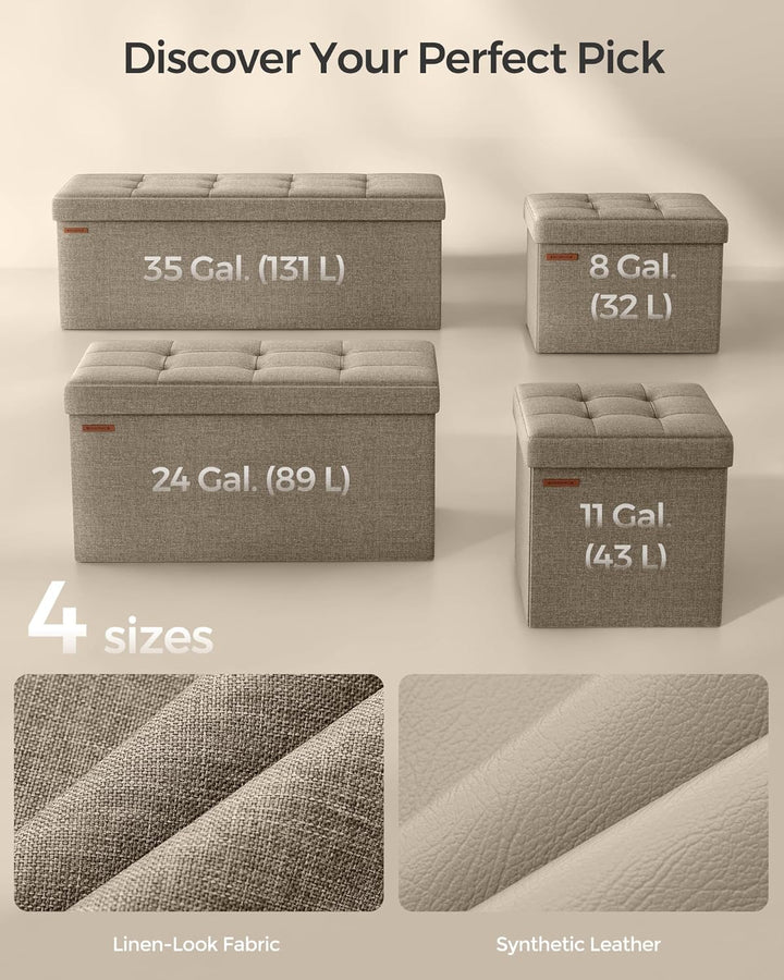 Foldbar opbevaringspuf, brun, 110 x 38 x 38 cm, stor kapacitet og bæreevne op til 300 kg