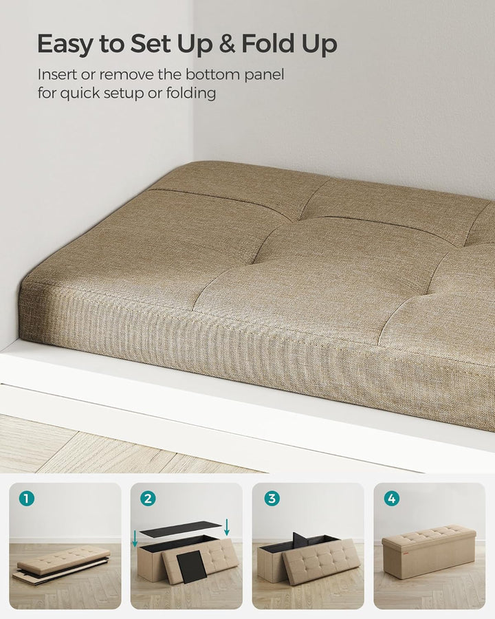 Foldbar opbevaringspuf, brun, 110 x 38 x 38 cm, stor kapacitet og bæreevne op til 300 kg