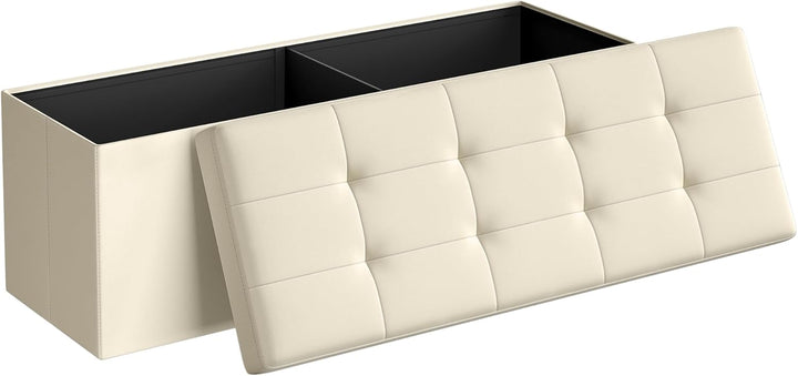 Foldbar opbevaringspuf, cremehvid, 110 x 38 x 38 cm, med stor kapacitet 131 L og bæreevne op til 300 kg