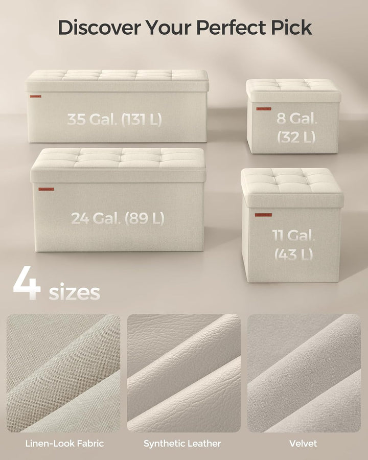 Foldbar opbevaringspuf, cremehvid, 110 x 38 x 38 cm, med stor kapacitet 131 L og bæreevne op til 300 kg