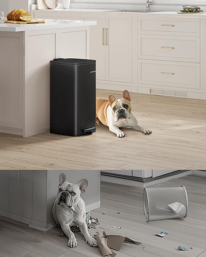 30L køkken affaldsspand i blæk sort, med indvendig spand, soft close låg og holde åbent funktion