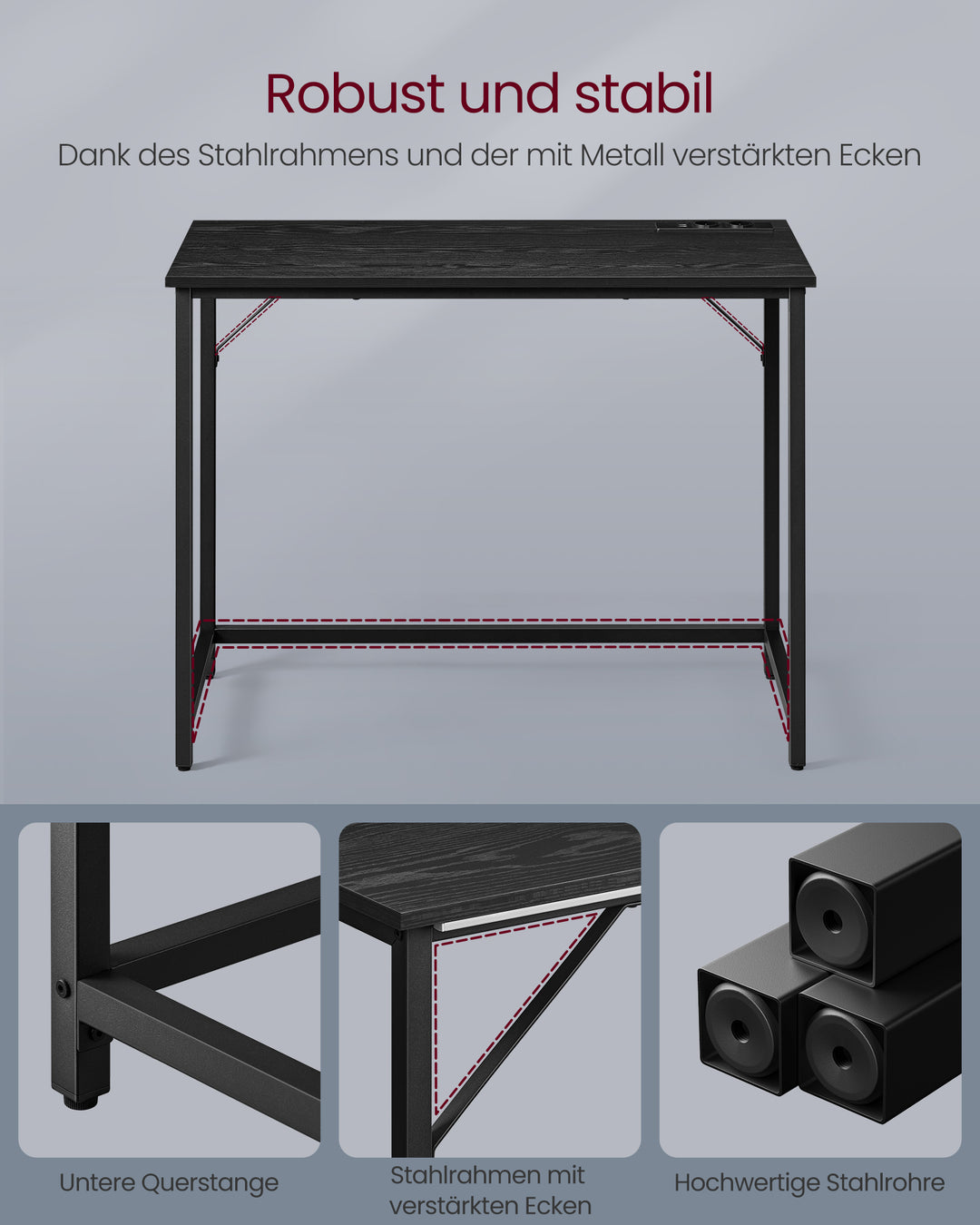 Skrivebord / gamingbord med LED-lys, pladsbesparende, 50 x 100 x 76 , sort