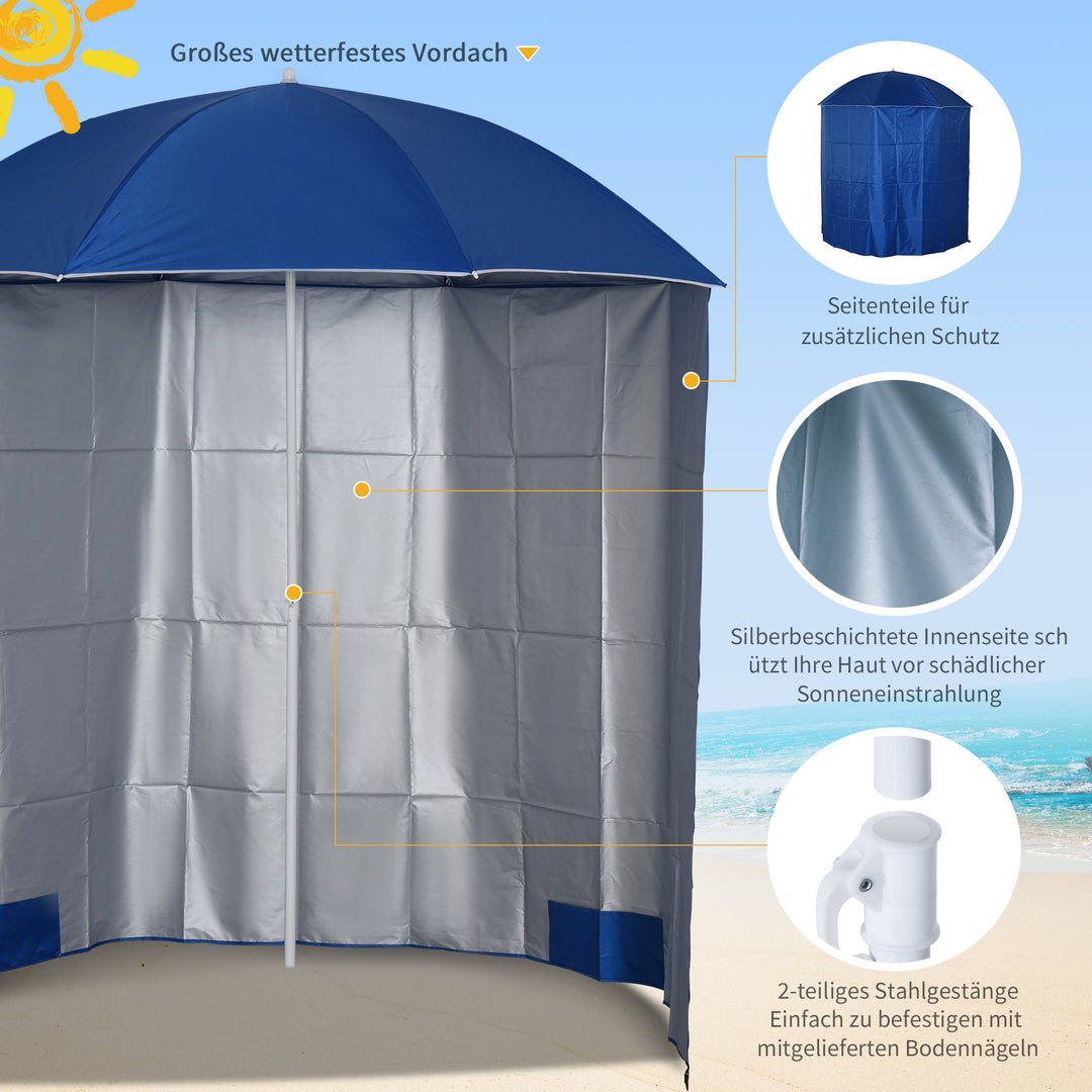 Strandparasol med sidepanel, polyester, blå, 2,2 x H2,2m
