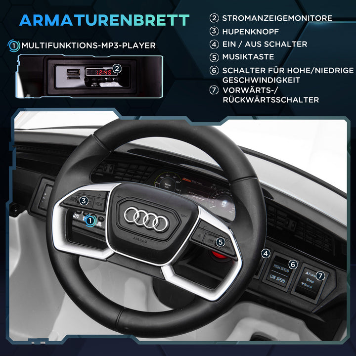 Elektrisk børnebil 12v elbil audi e-tron elbil med fjernbetjening, sikkerhedssele, musik (mp3/usb/tf), børnebil til børn 3-5 år, 3-5 km/t, hvid