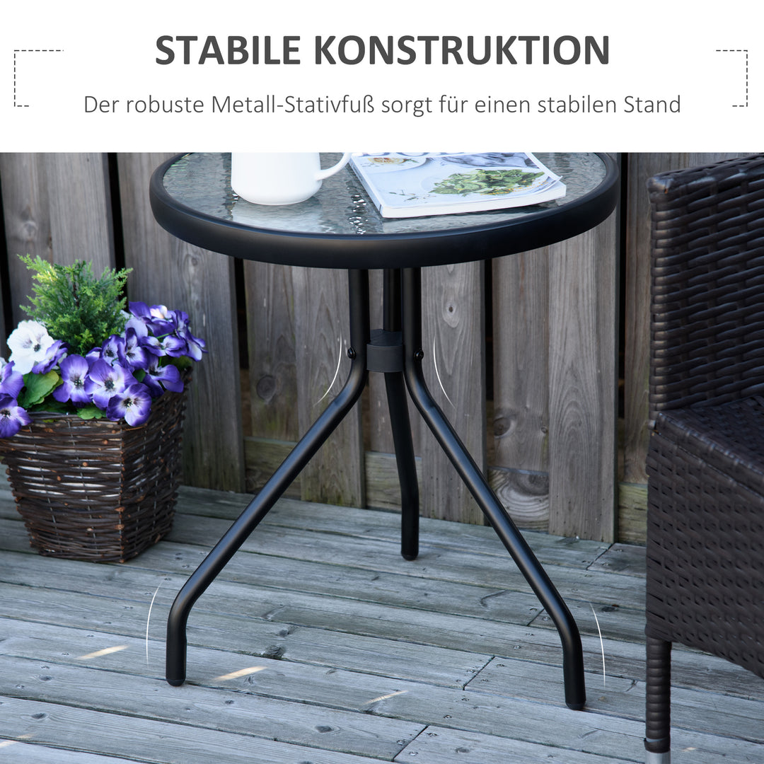 Sidebord til haven, vejrbestandigt havebord med glasbordplade, balkonbord af metal Ø50x55H cm