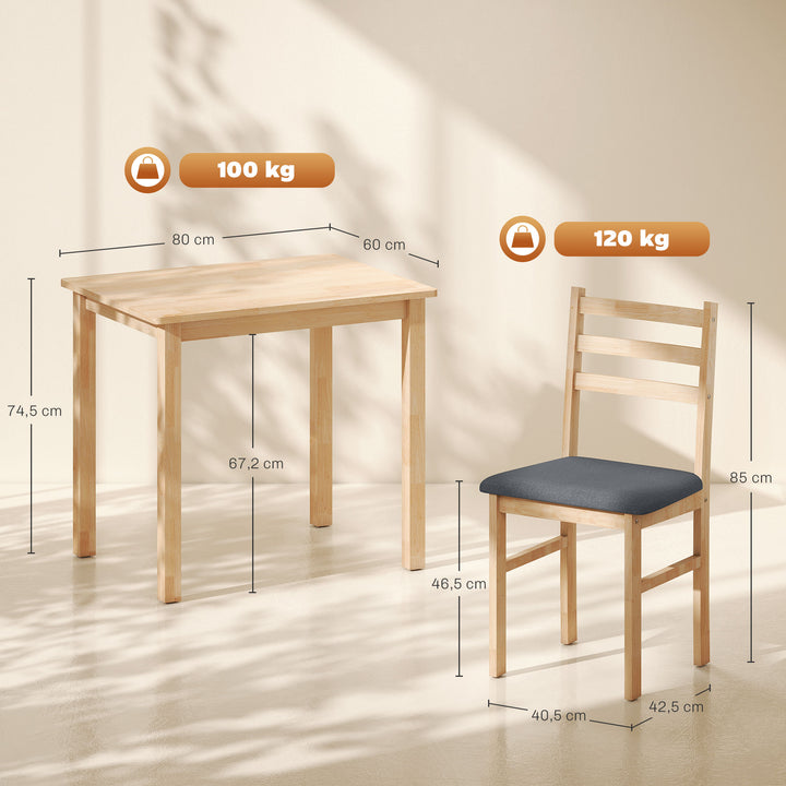 K3-delt spisebordsæt med 2 stole, køkkenbord til kompakte rum, polstrede stole, pladsbesparende, mdf, naturtræ