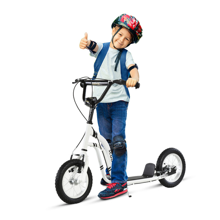 Børneløbehjul fra 5 år løbehjul børneløbehjul sparkløbehjul city scooter børneløbehjul kickboard med luftgummidæk 12 tommer gummi aluminium hvid 120 x 58 x 85-95 cm