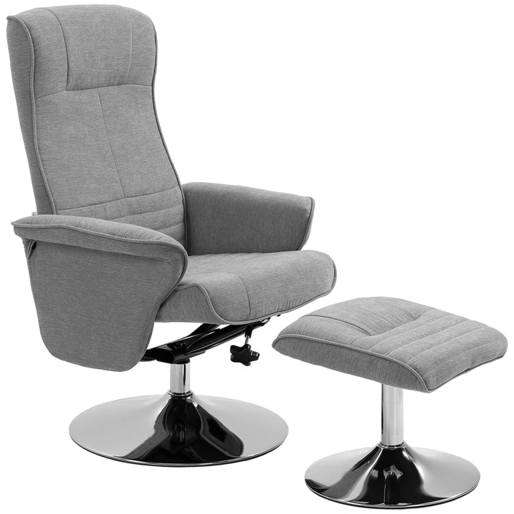 Lænestol med fodskammel, drejelig, ryglæn med justerbar stilling, op til 150 kg, 69 x 71 x 104 cm, grå