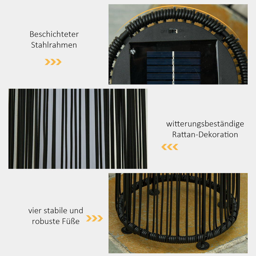 Havelampe, udendørslampe, solcelledrevet, 8 timers drift, rottinglook, sort, 21,5 x 21,5 x 61 cm