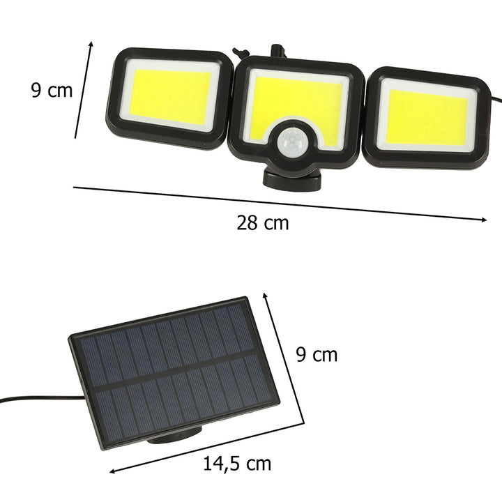 LED solcellelampe 3-i-1 med skumringsbevægelsessensor - mangler beskrivelse
