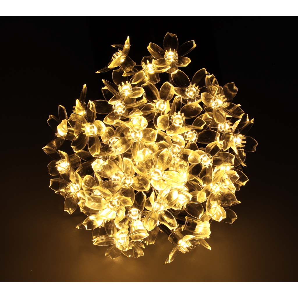 Solcellehavelamper blomster 7m 50LED varm hvid