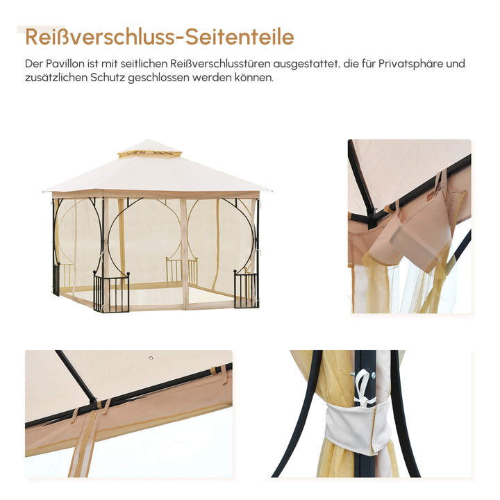 Havepavillon/telt, inklusive monteringsbeslag, vejrbestandig, 295 cm x 295 cm x 275 cm. Beige + Sort