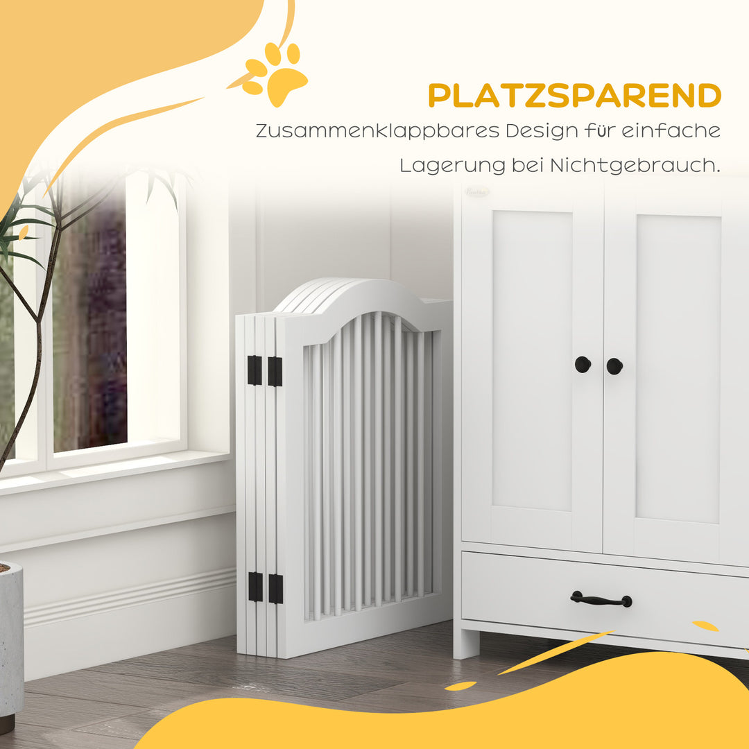 Hundegitter, 5 paneler, foldbar, fleksibel, massivt træ/mdf, 254,5 x 29,5 x 61 cm, hvid