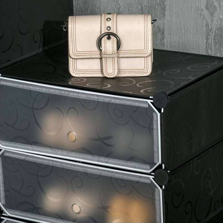 Skoreol, 12 opbevaringskasser til 24 par sko, plast, sort+hvid