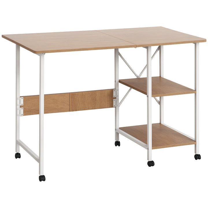 Klapbord skrivebord sidebord kontorbord mobilt computerbord med hjul mdf naturlig 107 x 55 x 76 cm