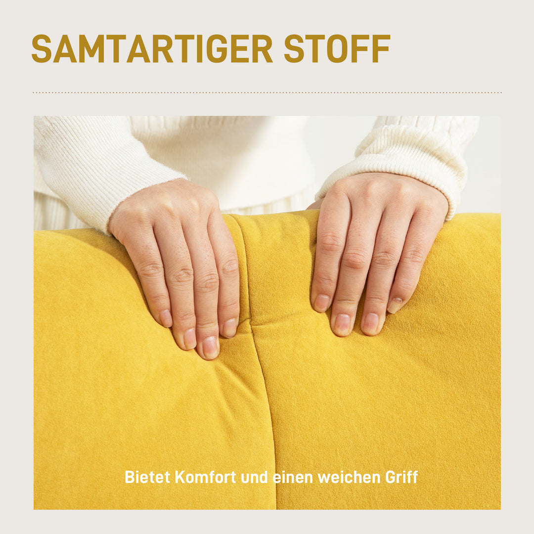 Polstret lænestol, lænestol til stue med quiltning, blødt velourbetræk, op til 120 kg, gul