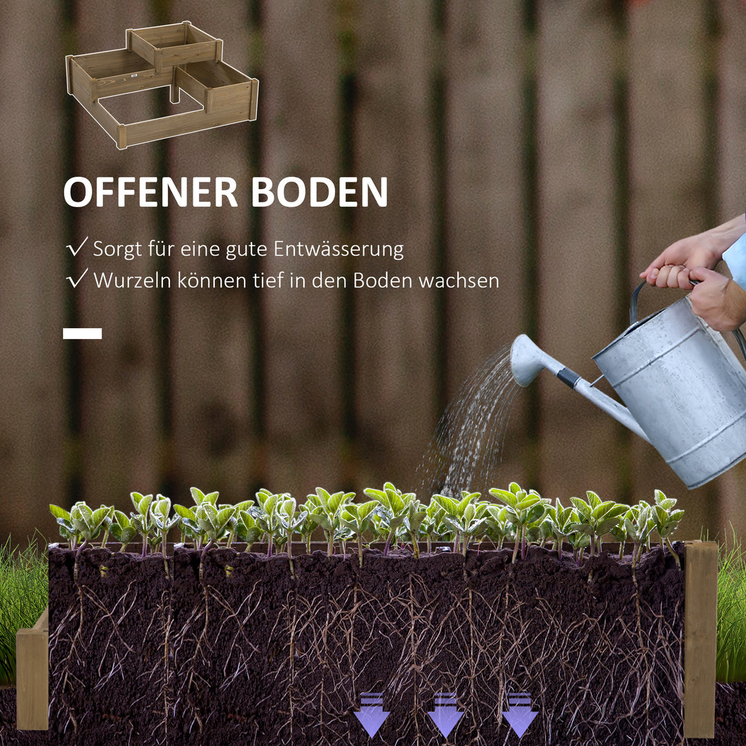 Højbed, 4 plantekasser i 3 niveauer, vejrbestandig, massivt træ, 122 cm x 122 cm x 51 cm, natur