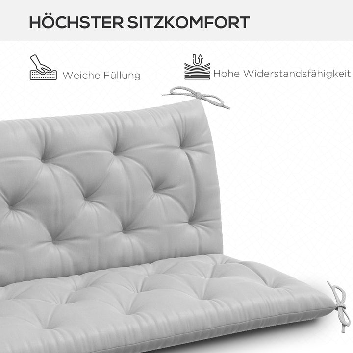 3-Personers bænkehynde 150x98x8 cm med stropper, bænkehynde til havemøbler og verandagynge, lysegrå