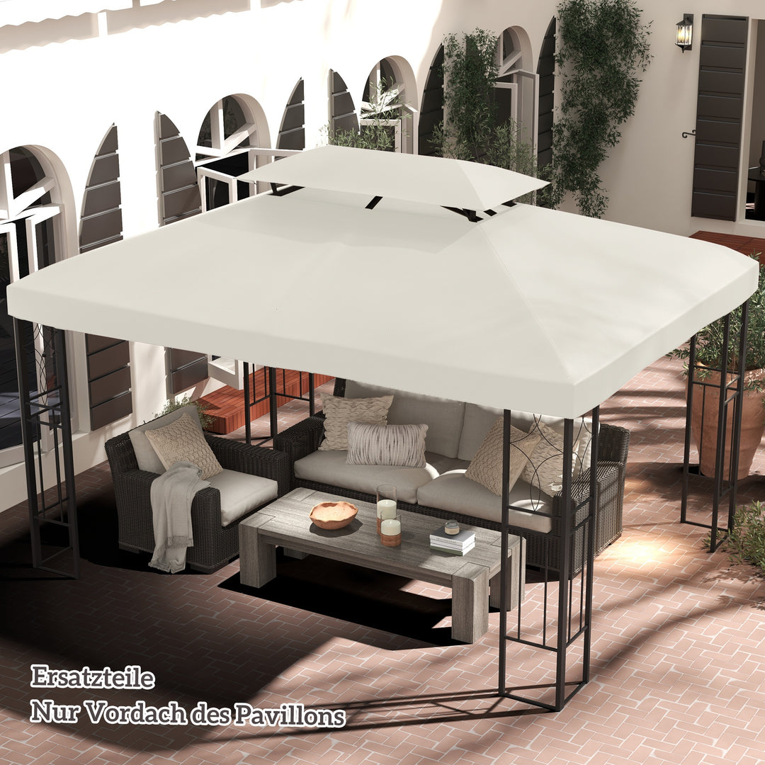 Reservetag til metalpavillon 3x4m vandafvisende pavillontag med dobbelttag, reserveovertræk til havepavillon festtelt havetelt polyester cremehvid